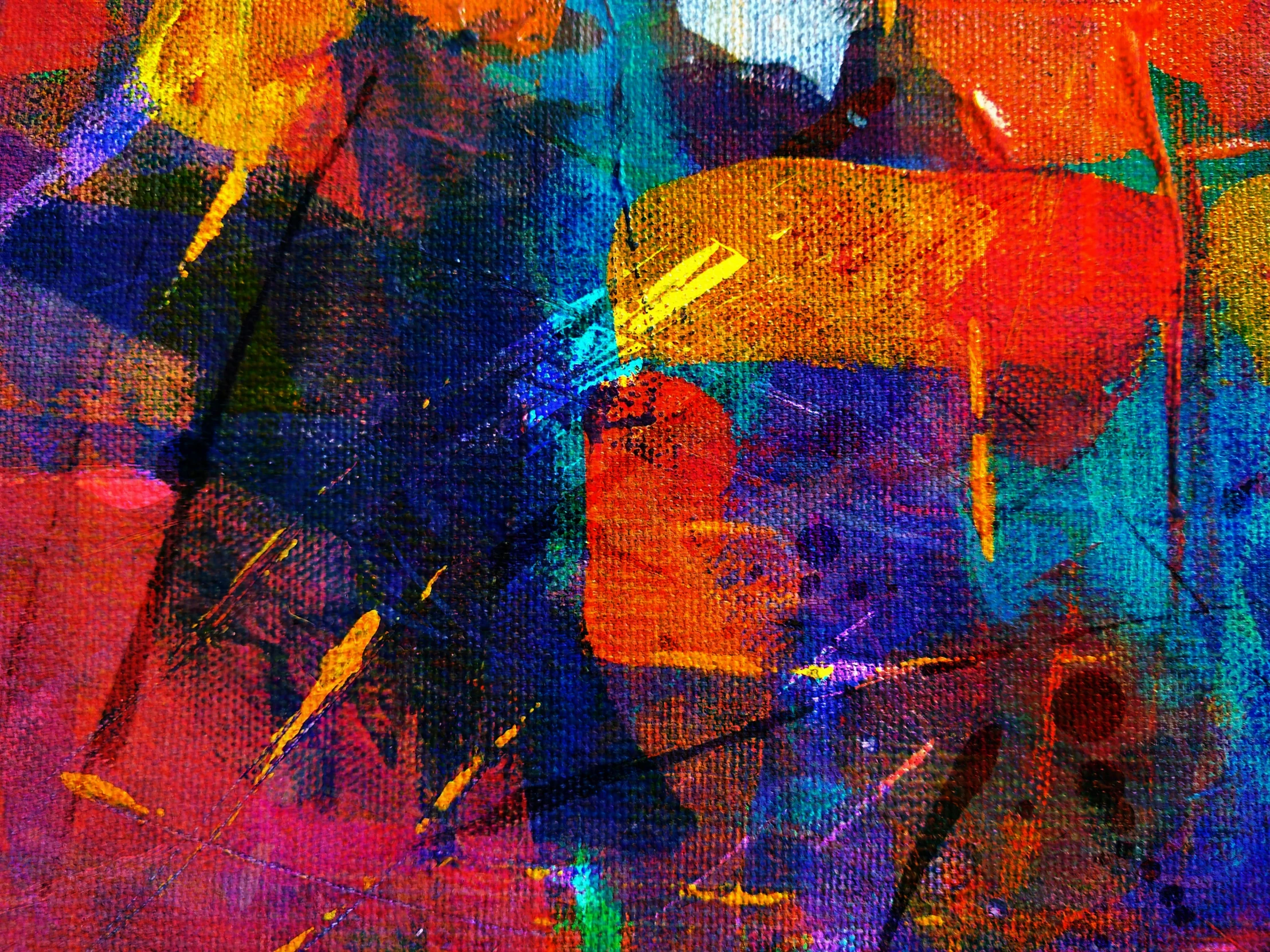 a painting of a group of people with umbrellas, an abstract painting, pexels, abstract art, phone wallpaper, highly saturated colors, closeup!!, synthetic polymer paint on linen