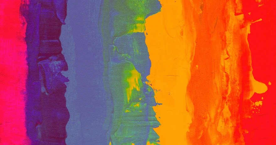 a painting with different colors of paint on it, inspired by John Hoyland, unsplash, dithered gradients, lgbt flag, upscaled to high resolution, some orange and blue