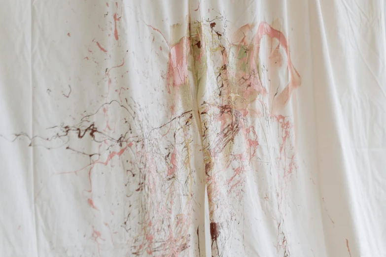 a pair of scissors sitting on top of a white sheet, an abstract drawing, gutai group, wearable art, flowing sakura-colored silk, alessio albi, curtain