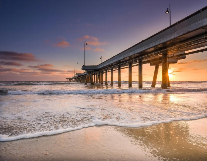 a pier stretching out into the ocean at sunset, renaissance, profile image, fan favorite, melbourne, los angelos