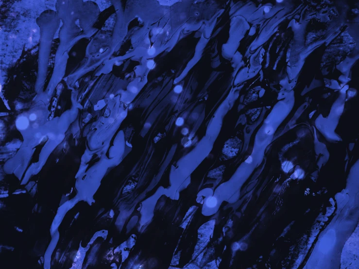 a close up of a black and blue painting, an album cover, inspired by Yves Klein, unsplash, lyrical abstraction, rivulets, blue bioluminescent plastics, thumbnail, asleep