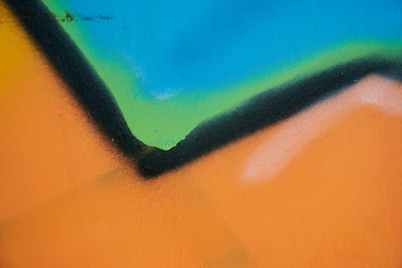 a fire hydrant sitting next to a wall covered in graffiti, an abstract painting, inspired by Kenneth Noland, unsplash, lyrical abstraction, 1 9 7 0 s car window closeup, coloured in blueberra and orange, 144x144 canvas, closeup - view