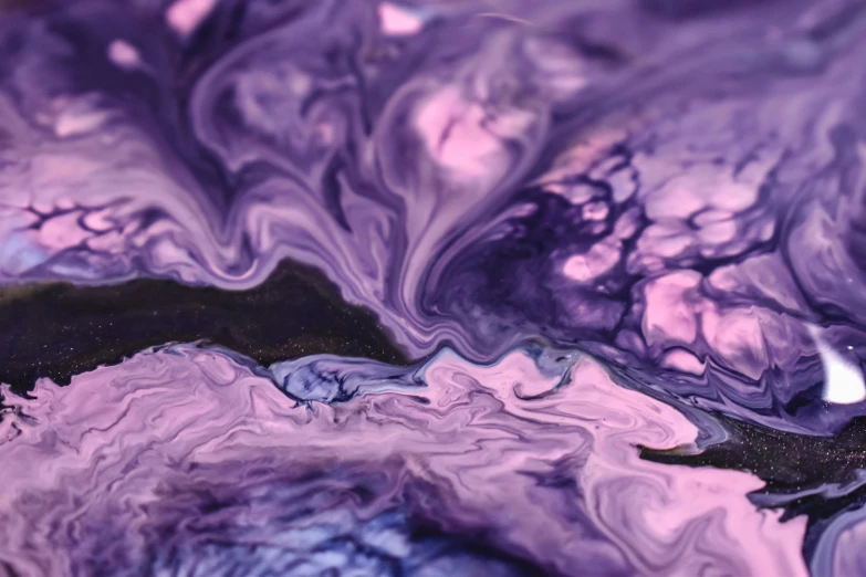 a close up of a liquid painting on a surface, trending on pexels, generative art, shades of purple, abstract claymation, marbling, ilustration