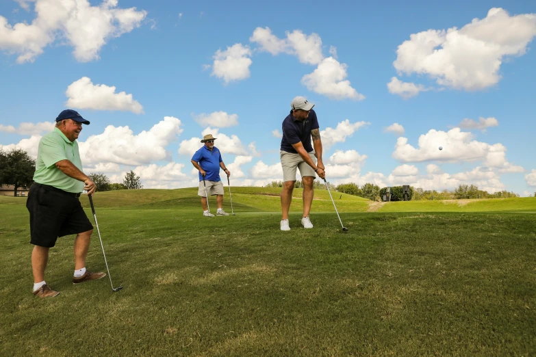 a group of men playing a game of golf, by Scott M. Fischer, unsplash, avatar image, iowa, high quality upload, beautiful day
