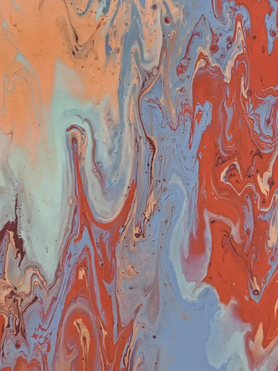 a close up of a painting on a wall, an abstract painting, inspired by Yanjun Cheng, trending on unsplash, orange and blue, made of liquid metal and marble, ilustration, an ai generated image