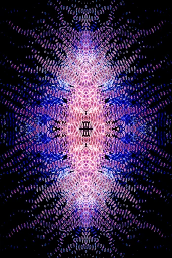 a purple and blue pattern on a black background, a digital rendering, by Tom Phillips, kinetic pointillism, crown of (pink lasers), symmetrical!! sci-fi, digital art - n 5, made of ferrofluid