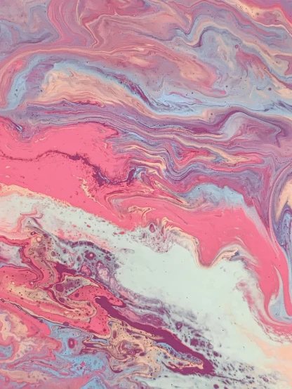 a close up of a pink and blue marbled surface, inspired by Yanjun Cheng, trending on unsplash, “ femme on a galactic shore, red swirls, rainbow liquids, pink and grey clouds