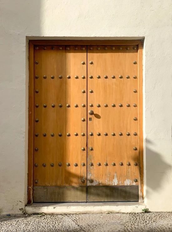 a red fire hydrant sitting in front of a wooden door, an album cover, inspired by Josep Rovira Soler, unsplash, folk art, brown holes, symmetrical doorway, marbella, 1 8 2 4