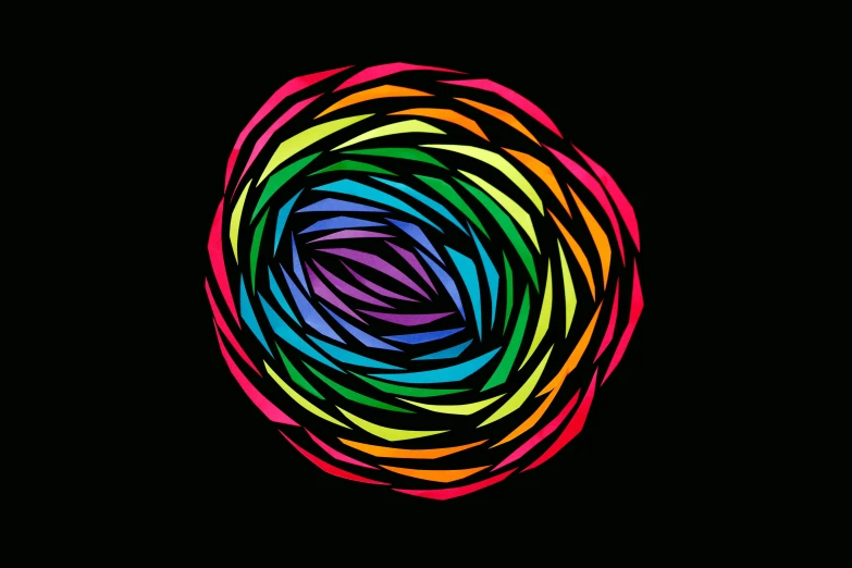 a colorful ball of yarn on a black background, vector art, by Android Jones, psychedelic art, rose twining, abstract logo, lgbt, vector illustration