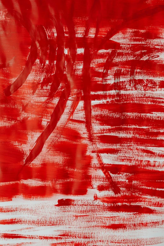 a close up of a red painting on a wall, inspired by Hans Hartung, reddit, lyrical abstraction, white stripes all over its body, fiery red watery eyes, on paper, red white background