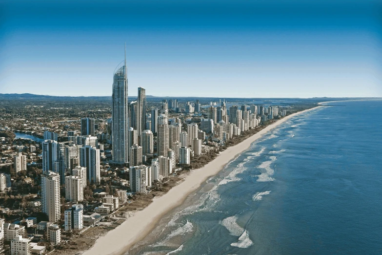 an aerial view of a city next to the ocean, gold coast australia, “the ultimate gigachad, foil, adult