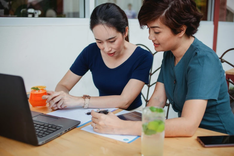 a couple of women sitting at a table with a laptop, dao trong le, avatar image, thumbnail, nursing