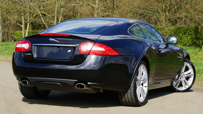 a black sports car parked on the side of a road, by Kev Walker, pexels contest winner, jaguar, back arched, decorative, xf iq 4