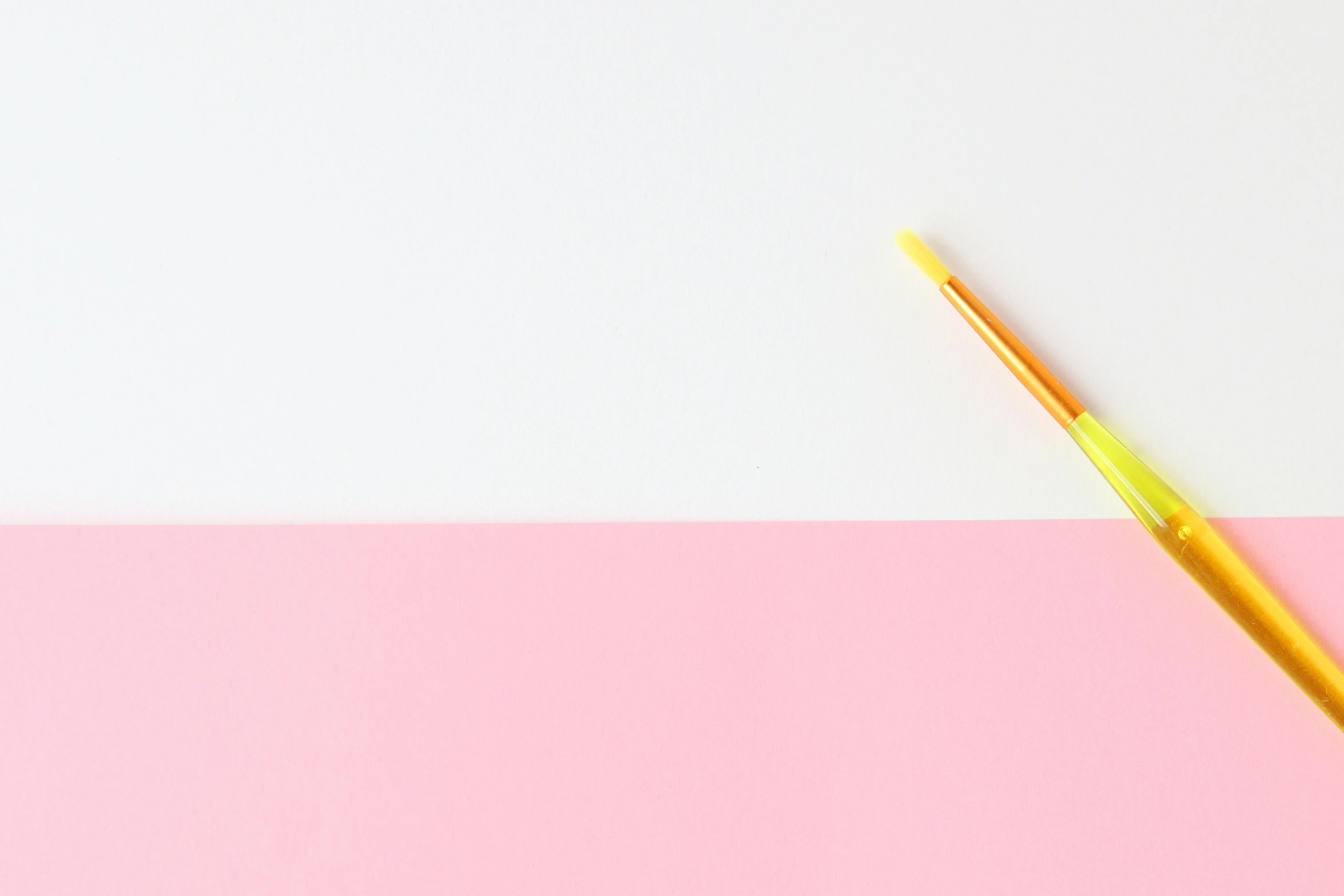 a yellow paintbrush sitting on top of a pink and white paper, postminimalism, colorful hilt, background image, white background”, neon aesthetic