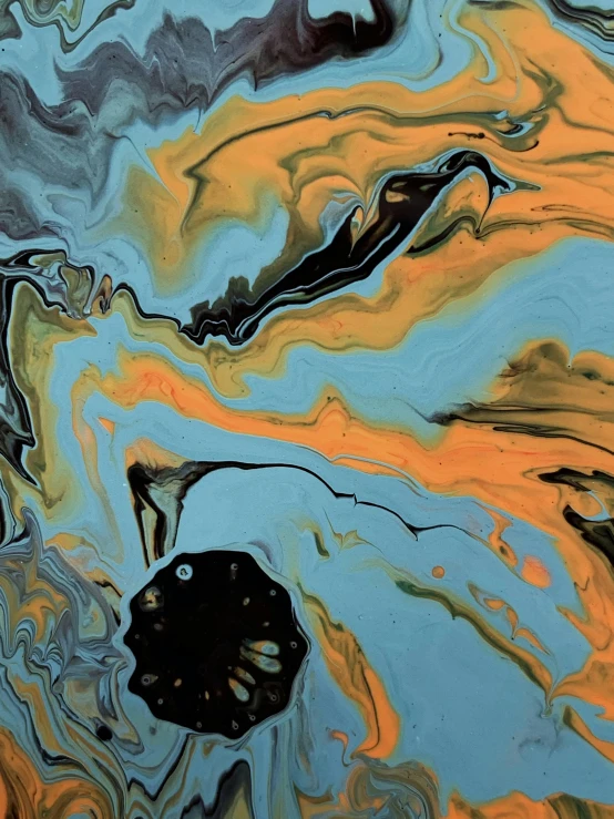 a close up of a painting of a body of water, an abstract painting, reddit, gold black and aqua colors, coloured in blueberra and orange, pouring, profile pic