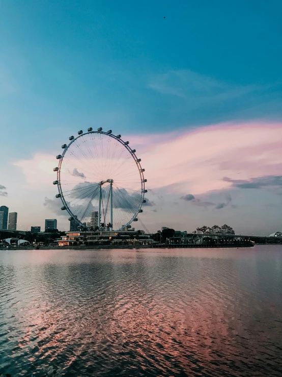 a ferris wheel in the middle of a body of water, by Patrick Ching, pexels contest winner, hurufiyya, set on singaporean aesthetic, profile picture 1024px, panorama, ilustration