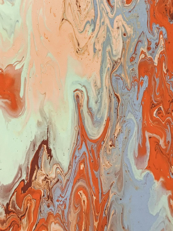 a close up of a painting on a wall, inspired by Cecily Brown, trending on unsplash, marbled swirls, orange and blue color scheme, an ai generated image, ilustration