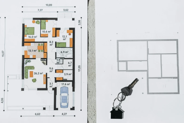 a drawing of a house with a key in it, by Kristian Zahrtmann, cg society contest winner, modernism, floor plan view, pair of keycards on table, orthographic front view, high quality photo