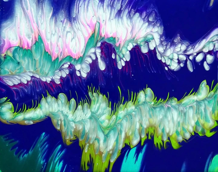 a close up of a painting of a wave, unsplash, lyrical abstraction, botanical fractal structures, ultraviolet and neon colors, saatchi art, abstract claymation