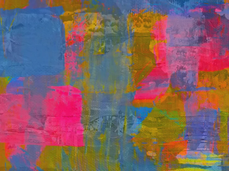 a painting with different colors of paint on it, trending on cg society, lyrical abstraction, dayglo pink blue, overlapping layers, blue, fuchsia and blue