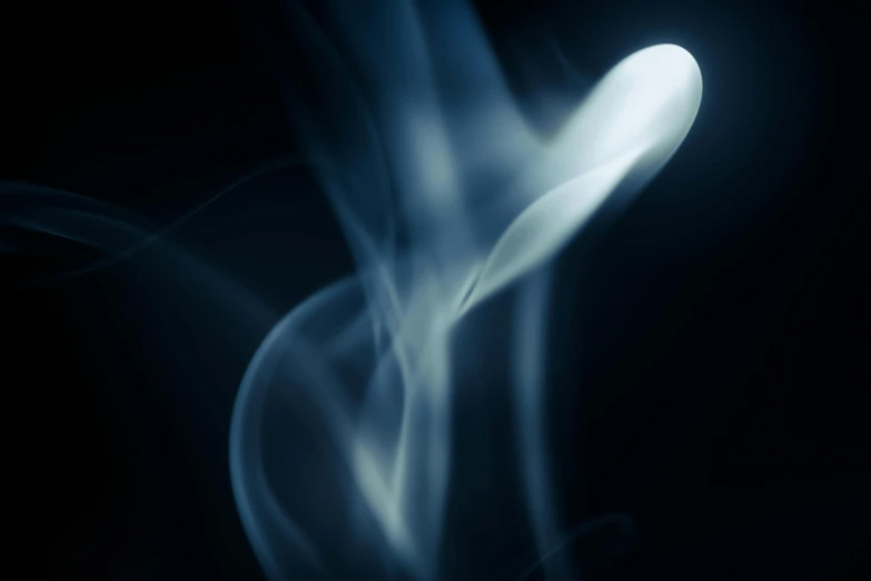 a close up of smoke on a black background, an album cover, inspired by Maciej Kuciara, luminescent wisps, graceful curves, atmospheric blues, holy flame spell