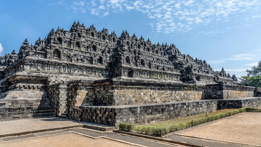 a large stone structure in the middle of a park, pexels contest winner, sumatraism, at borobudur, promo image, square, white wall complex