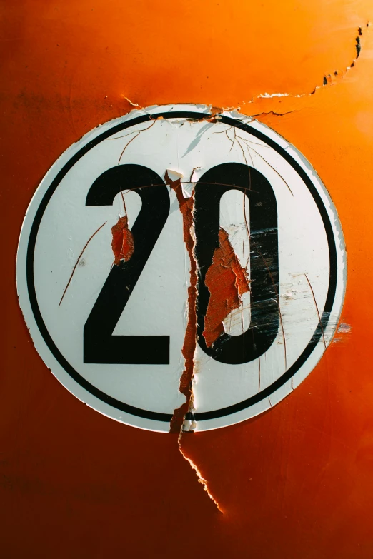 an orange fire hydrant with the number twenty on it, an album cover, by David Simpson, cracked steel, '20, traffic signs, 2030s