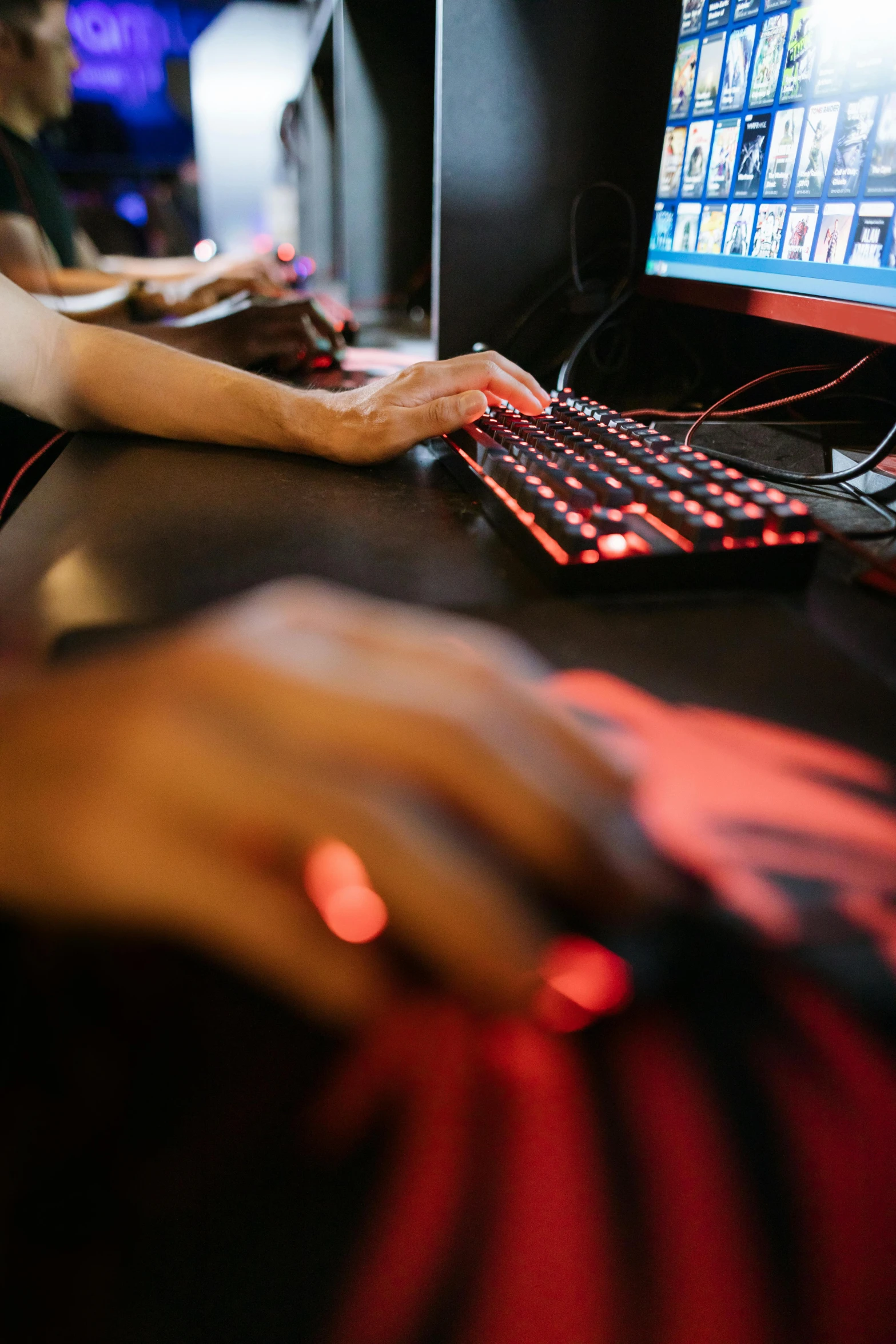 a close up of a person playing a game on a computer, red magic, university, thumbnail