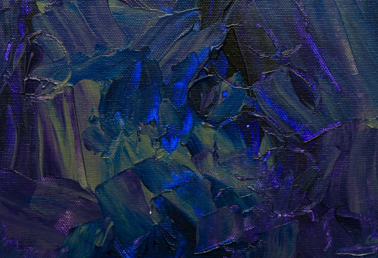 a close up of a painting on a canvas, inspired by Richard Gerstl, pexels contest winner, dark purple blue tones, blue - petals, in the astral plane ) ) ), rough texture