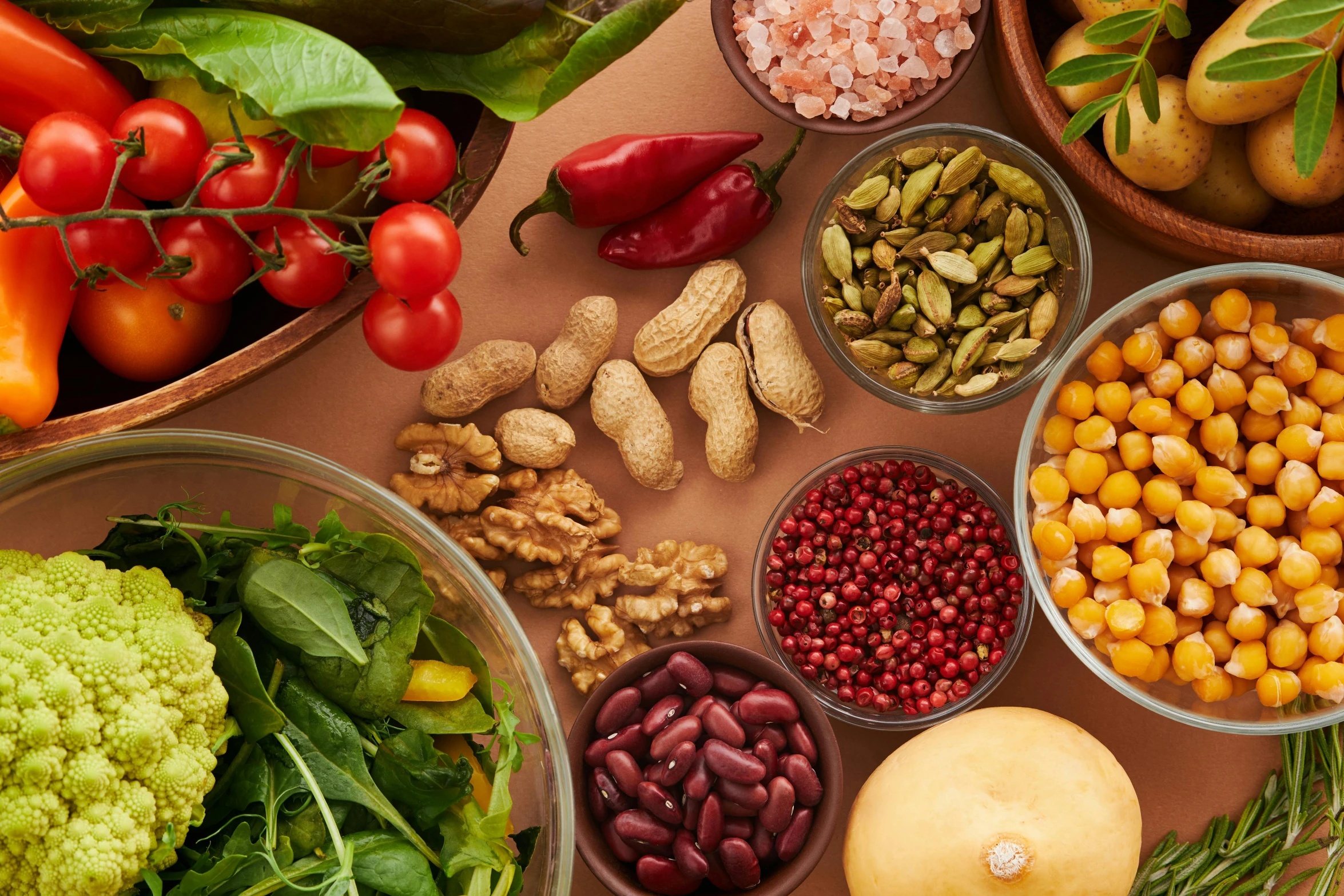 a table topped with lots of different types of food, a still life, by Dietmar Damerau, trending on pexels, magnesium, detailed product image, seen from below, rows of lush crops