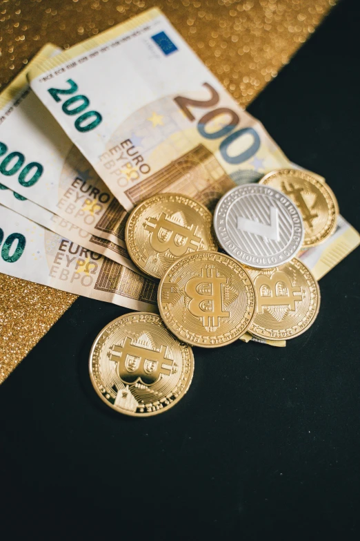 a bunch of money sitting on top of a table, cryptocurrency, promo image, gold decorations, thumbnail