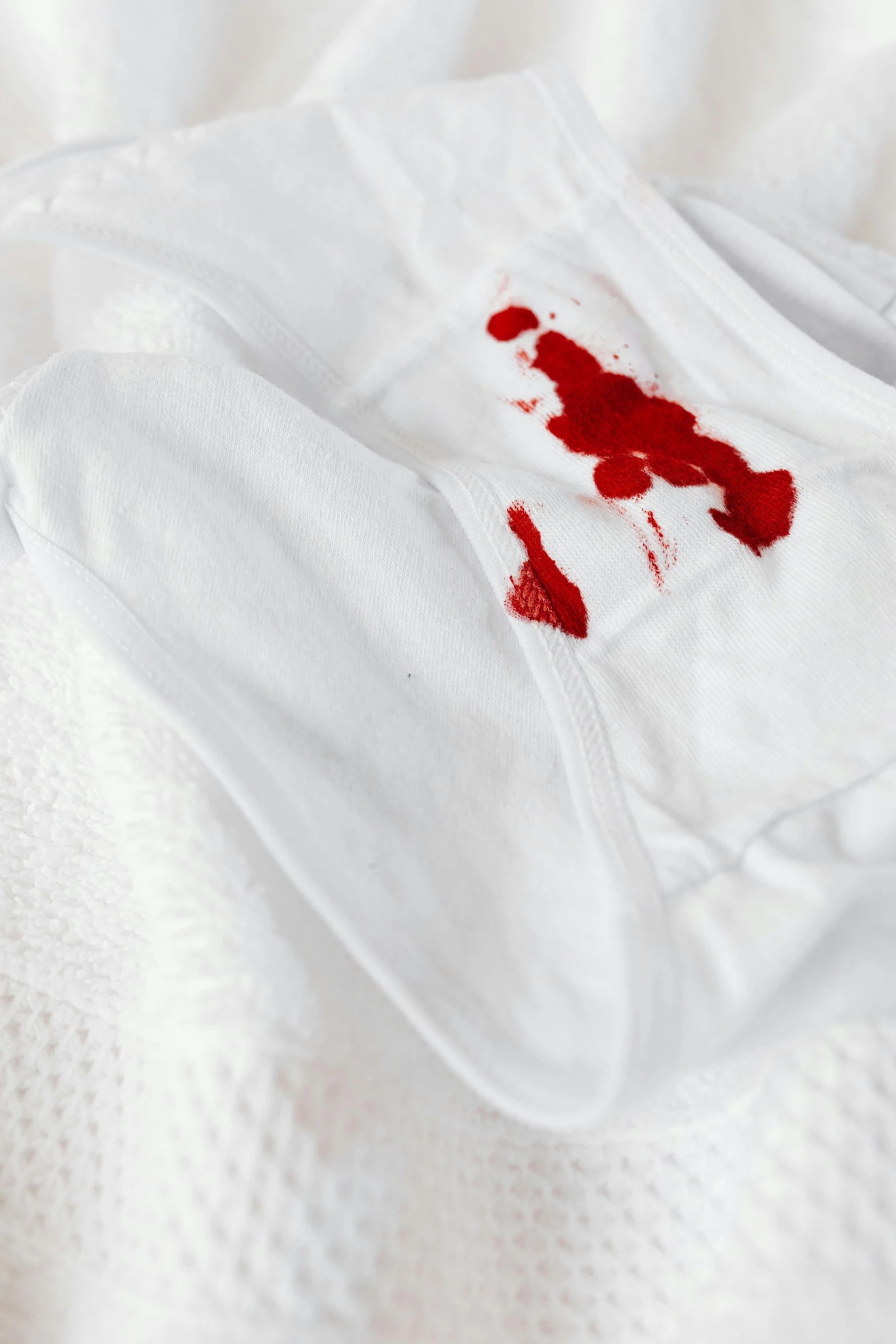 a white shirt with a blood stain on it, by Aileen Eagleton, happening, injured, ap, close-up photograph, white