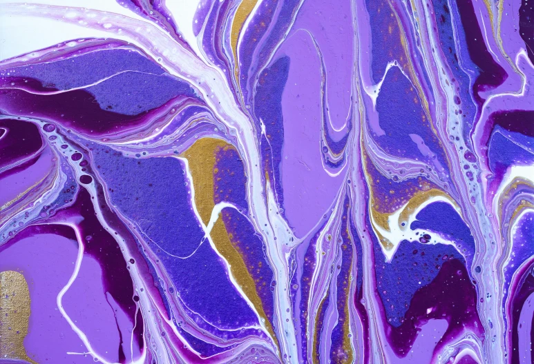 a close up of a painting of purple and gold, trending on pexels, marbling effect, multicoloured, ((purple)), mixed art