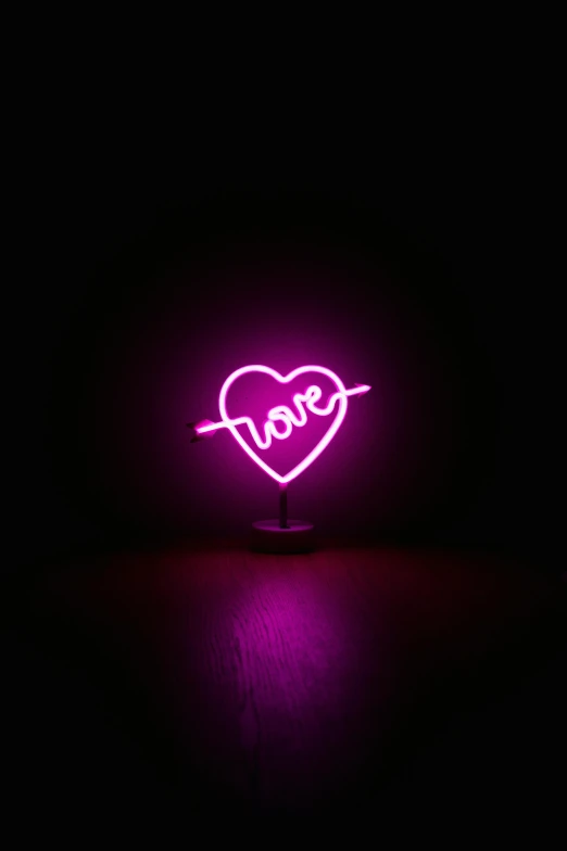 a neon sign with the word love on it, a picture, pexels, magenta, 1 6 x 1 6, neon standup bar, heart