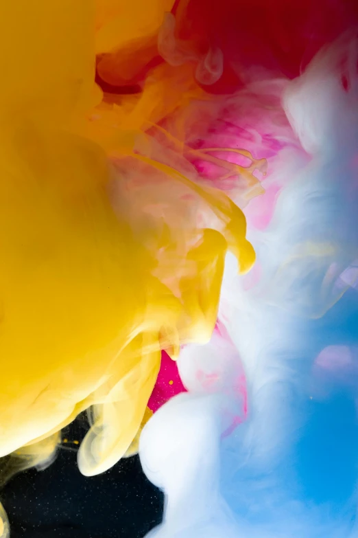 a close up view of colored ink in water, inspired by Kim Keever, unsplash, cmyk portrait, medium format color photography, shot from below, primary colors