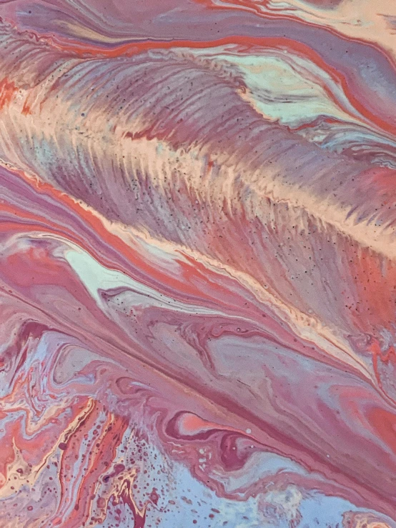 a close up of a painting of a wave, inspired by Yanjun Cheng, trending on unsplash, metaphysical painting, pink and red color scheme, aerial iridecent veins, iridescent soapy bubbles, album cover art