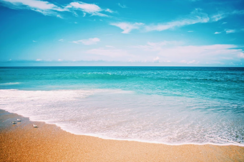 a large body of water sitting on top of a sandy beach, pexels contest winner, clear blue water, instagram post, turquoise horizon, vapourwave