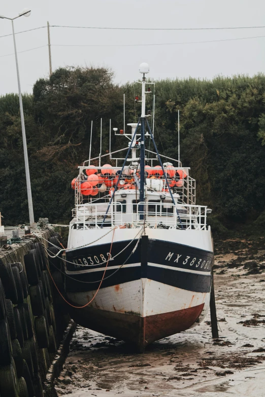 a large boat sitting on top of a body of water, by Raphaël Collin, pexels contest winner, maryport, front view 2 0 0 0, salmon, multiple stories