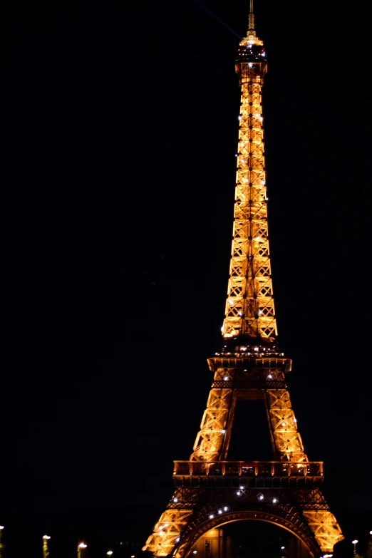 the eiffel tower is lit up at night, insanly detailed, shot with a dslr, square, full frame image