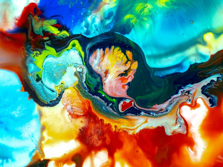 a close up of a painting of a child, an abstract painting, inspired by Frederic Church, trending on pexels, abstract expressionism, epoxy resin, intricate flowing paint, colorful photograph, oil on canvas high angle view