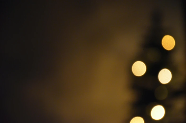 a lit christmas tree in a dark room, by Carey Morris, unsplash, light and space, overcast bokeh - c 5, orbs, blurred detail, beige and dark atmosphere