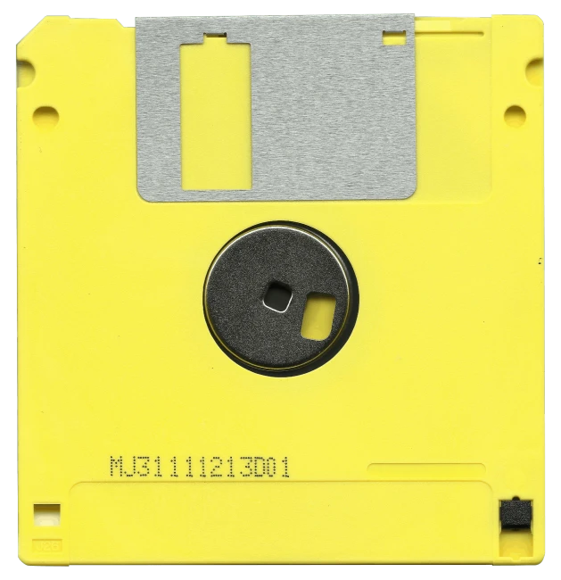 a floppy disk with a key on top of it, an album cover, inspired by Jan Kupecký, flickr, yellow, front view 1 9 9 0, detailed scan, photographed from the back