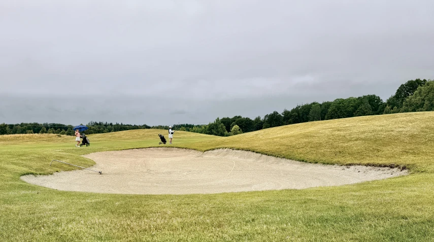 a couple of people playing a game of golf, inspired by Dennis Miller Bunker, unsplash, land art, wide long view, eldenring, thumbnail, unedited