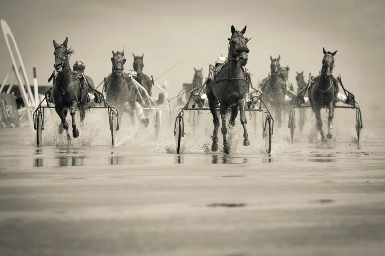 a group of people riding on the back of horses, inspired by Peter Lindbergh, art photography, motorsports photography, beaches, “diamonds, 4 k