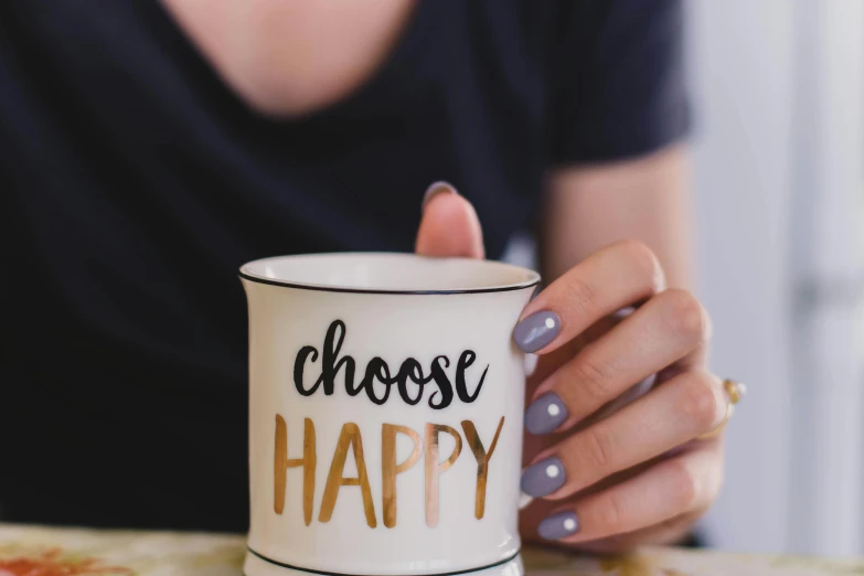 a close up of a person holding a coffee cup, unsplash, happy smiley, emma bridgewater and paperchase, happiness, positive energy