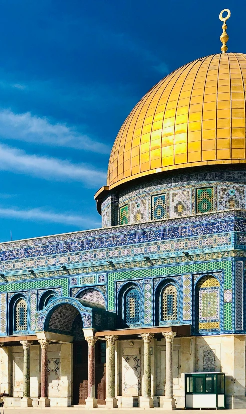 the dome of the rock on the temple of the rock, a digital rendering, by Elias Goldberg, trending on unsplash, square, demur, striking colour, taken in 1 9 9 7