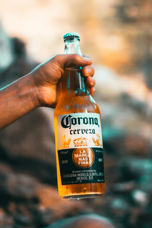 a person holding a bottle of coronano beer, by Briana Mora, pexels contest winner, mexico, thumbnail, 8l, outdoor