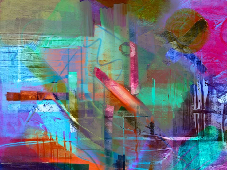 a painting with lots of different colors on it, an abstract painting, inspired by Richter, pexels contest winner, lyrical abstraction, neon geometry, digital ilustration, intricate environment - n 9, industrial colours