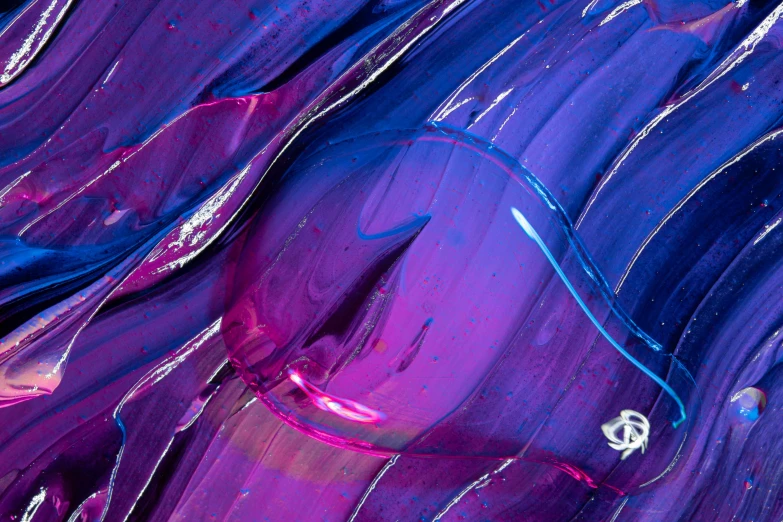 a close up of a purple and blue painting, a macro photograph, flickr, abstract art, glass spaceship, swoosh, magenta colours, plastic and fabric