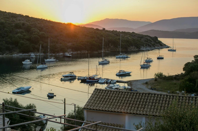 a number of boats in a body of water, by Thomas Crane, pexels contest winner, greek nose, summer sunset, detailed surroundings, thumbnail